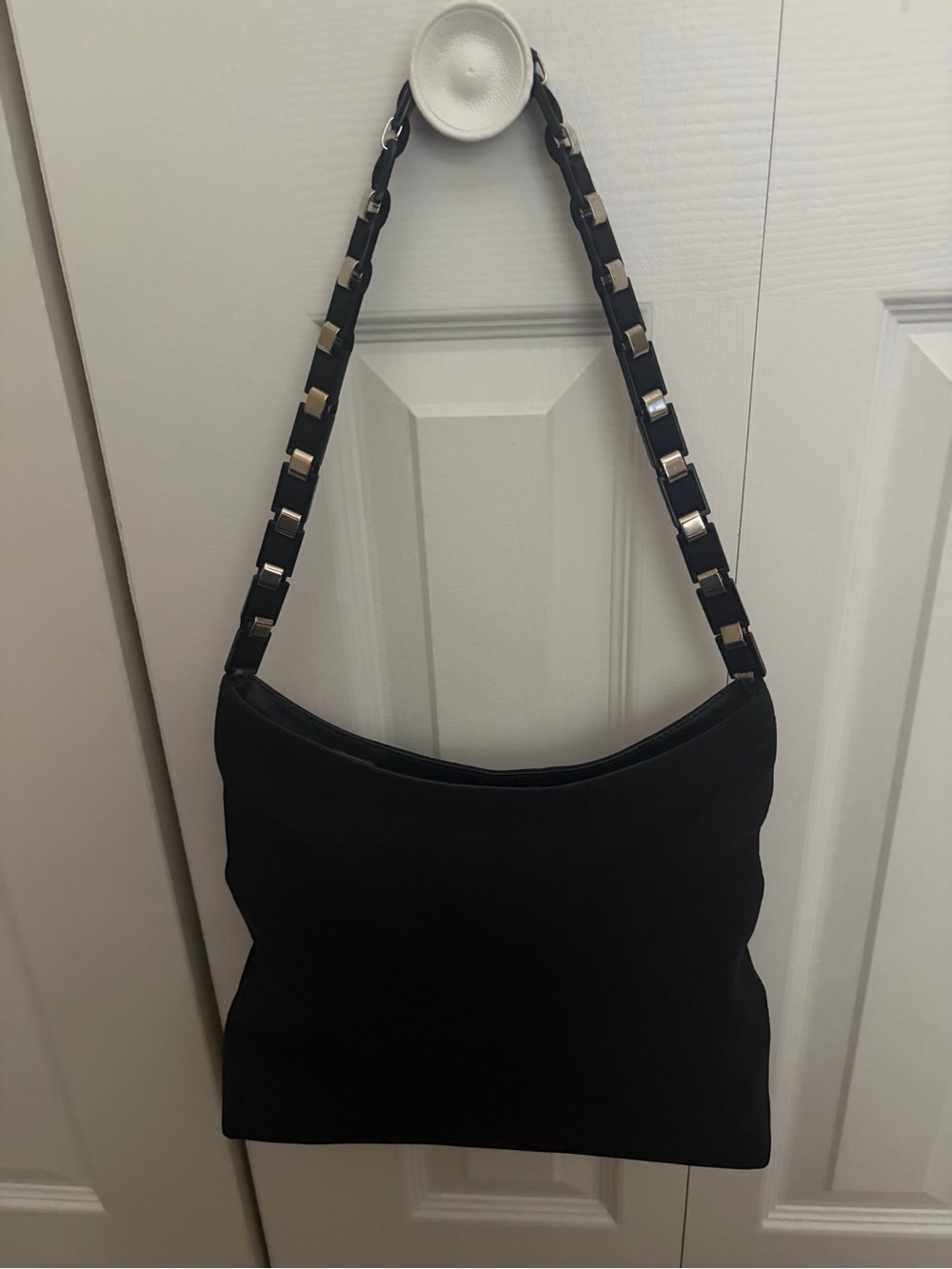 Salvatore Ferragamo Vara Canvas Black Chain Link Shoulder Bag- Like New